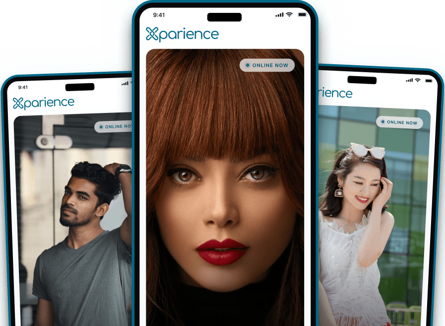 Xparience app previews on three phones